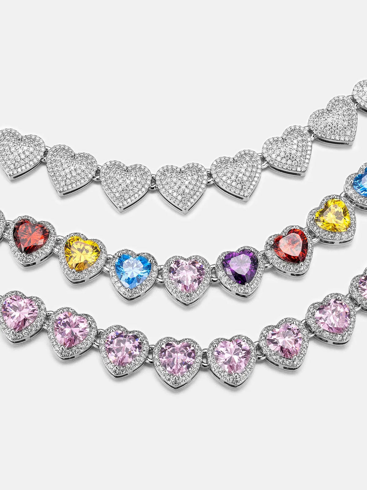 10mm Multi Gemstone & White Moissanite Heart Necklace