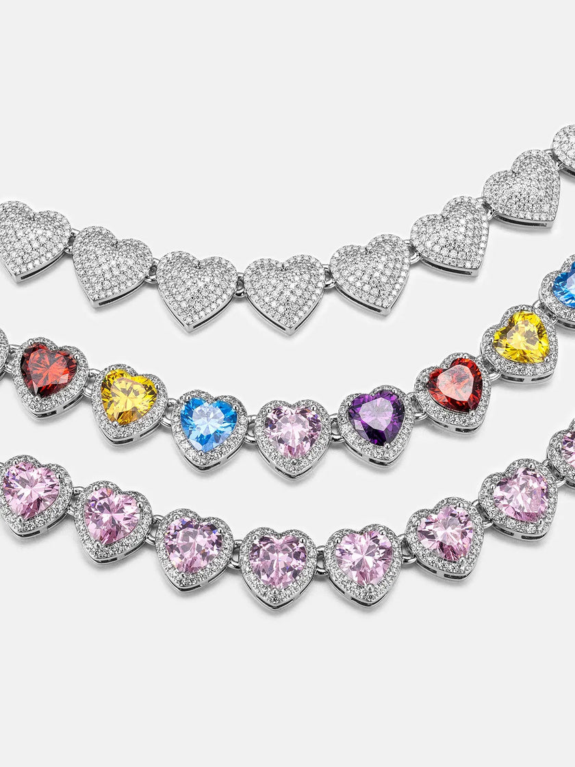 10mm Multi Gemstone & White Moissanite Heart Necklace