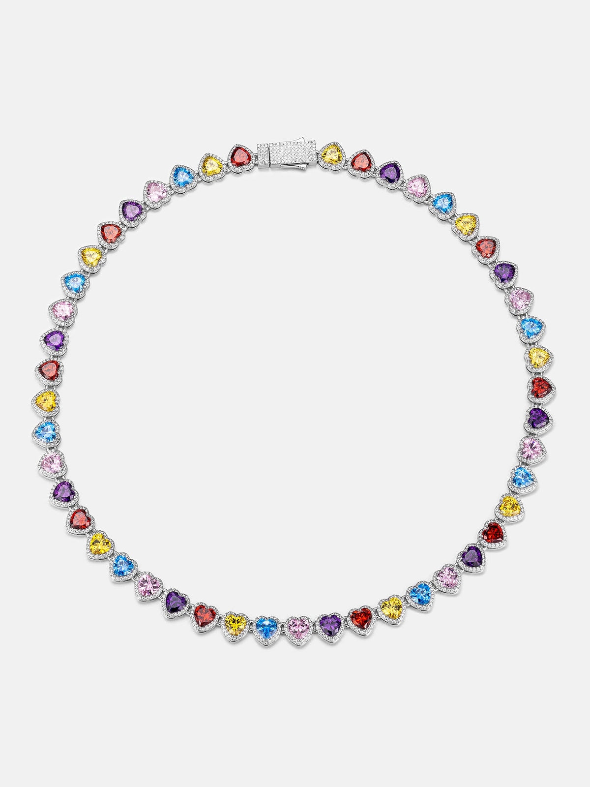 10mm Multi Gemstone & White Moissanite Heart Necklace