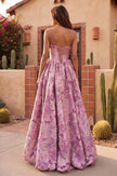 Floral Jacquard Corset Ball Gown Dress