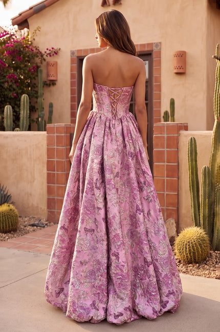 Floral Jacquard Corset Ball Gown Dress