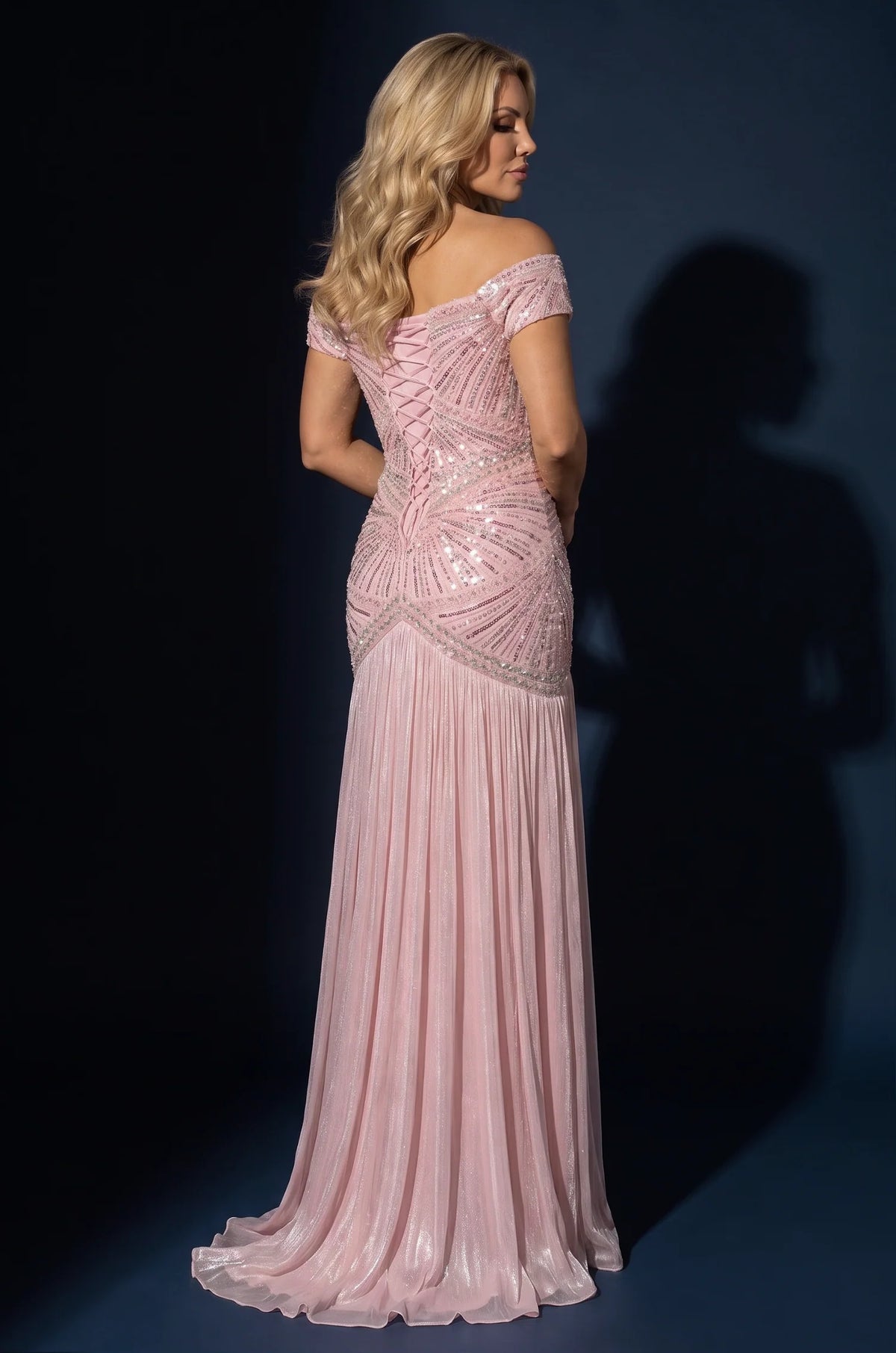 Off Shoulder Sequin Evening Gown
