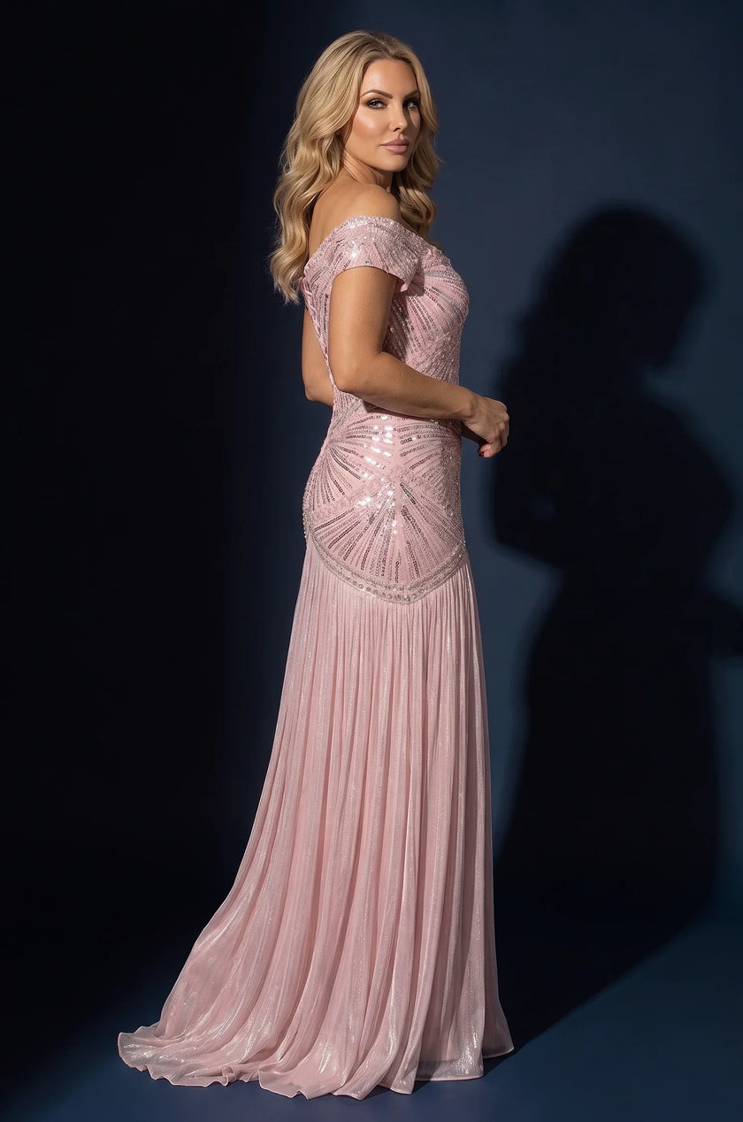 Off Shoulder Sequin Evening Gown