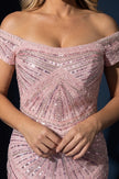 Off Shoulder Sequin Evening Gown