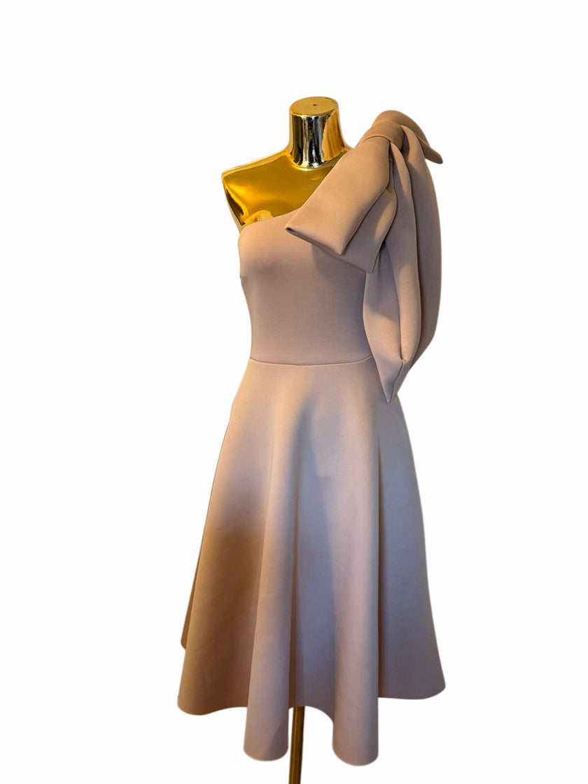 Perley Elegant One-Shoulder Bow Midi Dress