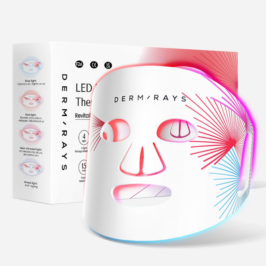 DermRays LED Light Therapy Silicone Mask For Face, Neck and Décolletage, Revitalize & Renew Your Skin