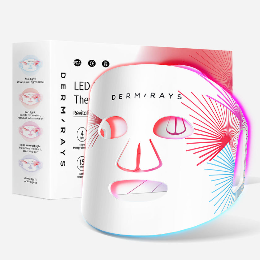 DermRays LED Light Therapy Silicone Mask For Face, Neck and Décolletage, Revitalize & Renew Your Skin