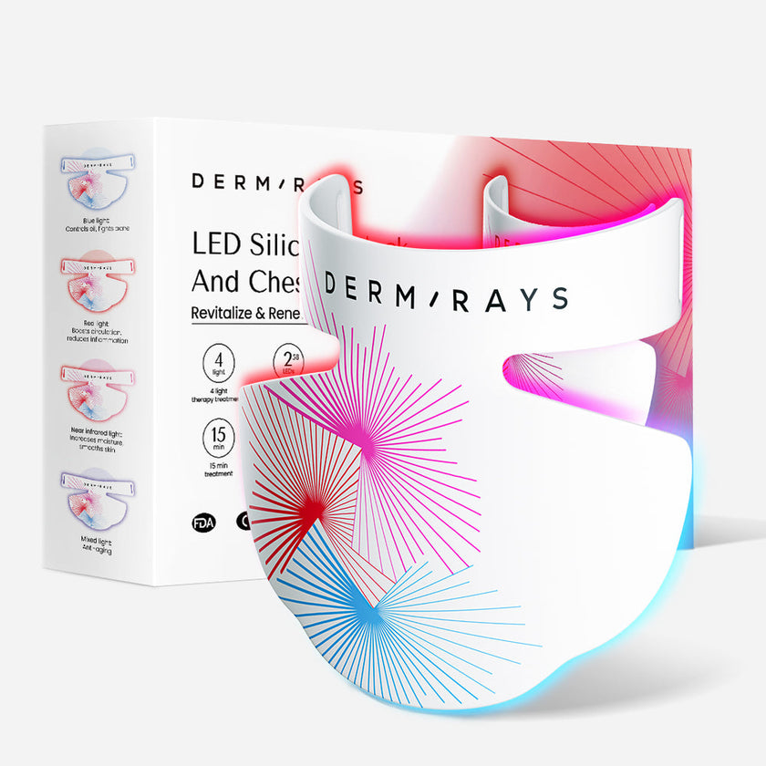 DermRays LED Light Therapy Silicone Mask For Face, Neck and Décolletage, Revitalize & Renew Your Skin