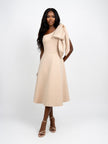 Perley Elegant One-Shoulder Bow Midi Dress