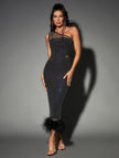 Blinge Bowie Mesh Diamond Feather Bandage Dress