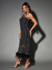 Blinge Bowie Mesh Diamond Feather Bandage Dress