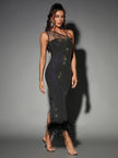 Blinge Bowie Mesh Diamond Feather Bandage Dress