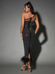 Blinge Bowie Mesh Diamond Feather Bandage Dress