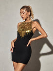Black Breen Sequin Beaded Mini Dress