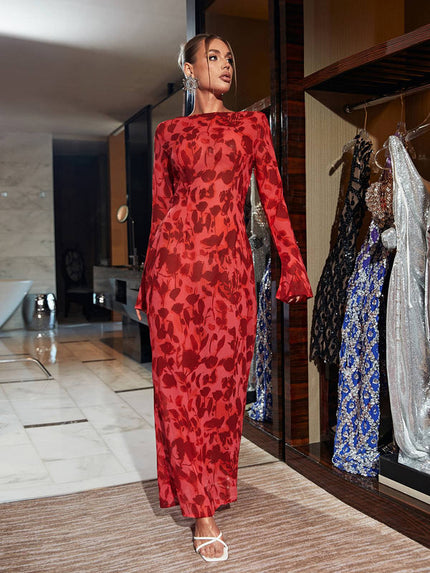 Cece Long Sleeve Rose Printed Maxi Dress