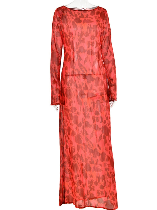 Cece Long Sleeve Rose Printed Maxi Dress