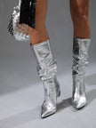 Courtney Leather Boots In Silver