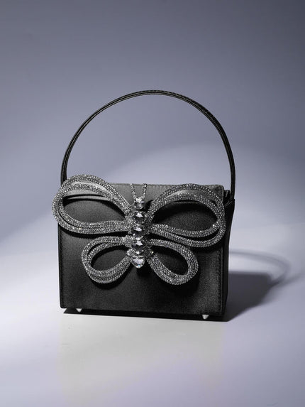 Fia Crystal Butterfly Clutch In Black