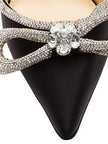 Laila Bow Crystal Satin Heels In Black