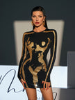 Dali Long Sleeve Body Printed Mini Dress In Black