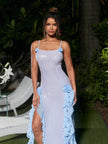 Okin Flower Sequin Embellished Ruffle Dress In Blue
