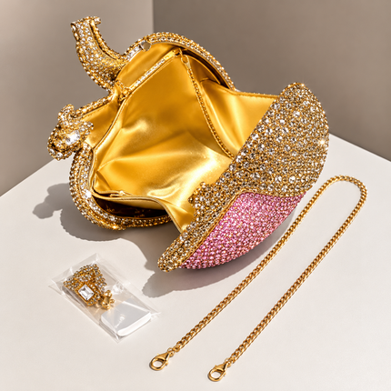 Heart Shaped Diamond Evening Gorgeous Metallic Rhinestone Purses