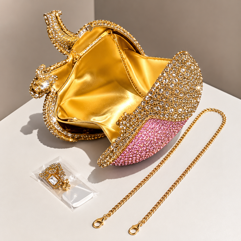 Heart Shaped Diamond Evening Gorgeous Metallic Rhinestone Purses