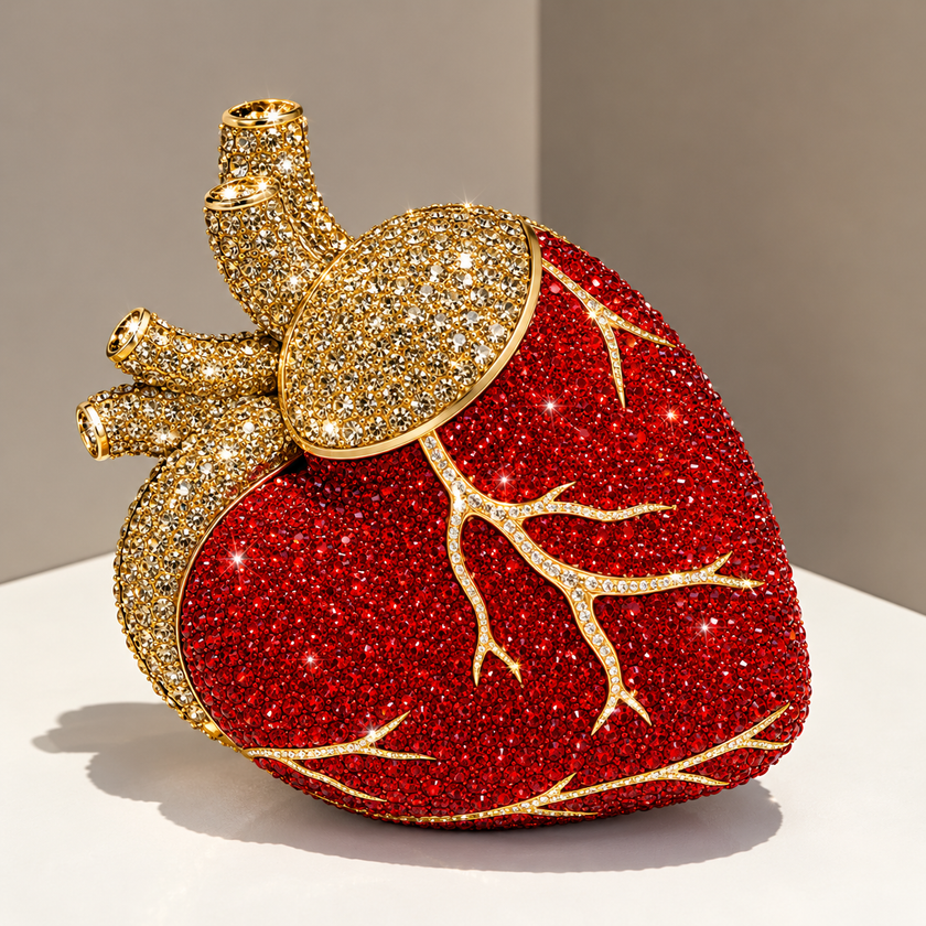 Heart Shaped Diamond Evening Gorgeous Metallic Rhinestone Purses