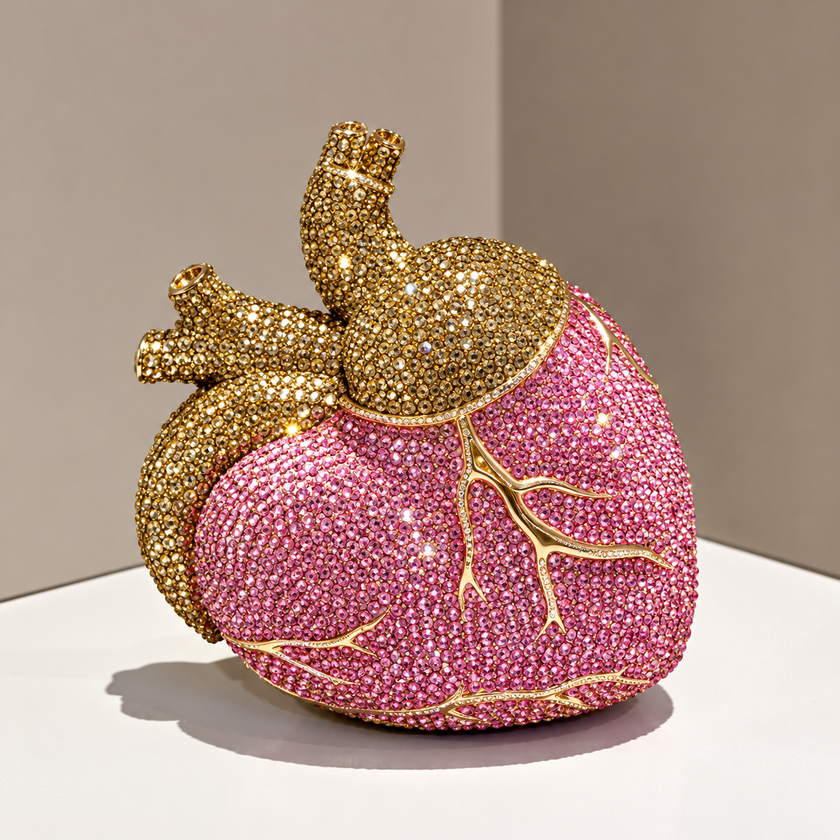 Heart Shaped Diamond Evening Gorgeous Metallic Rhinestone Purses
