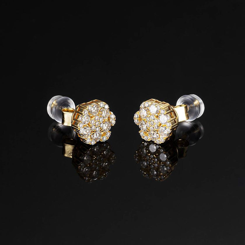 Solid Gold Moissanite Cluster Hexagon Earrings