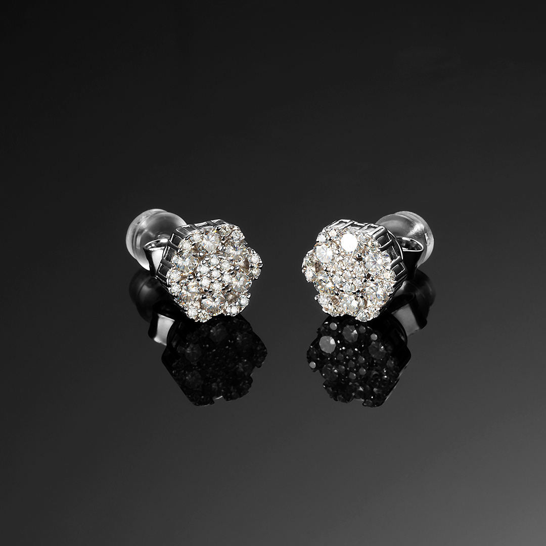 Solid Gold Moissanite Cluster Hexagon Earrings