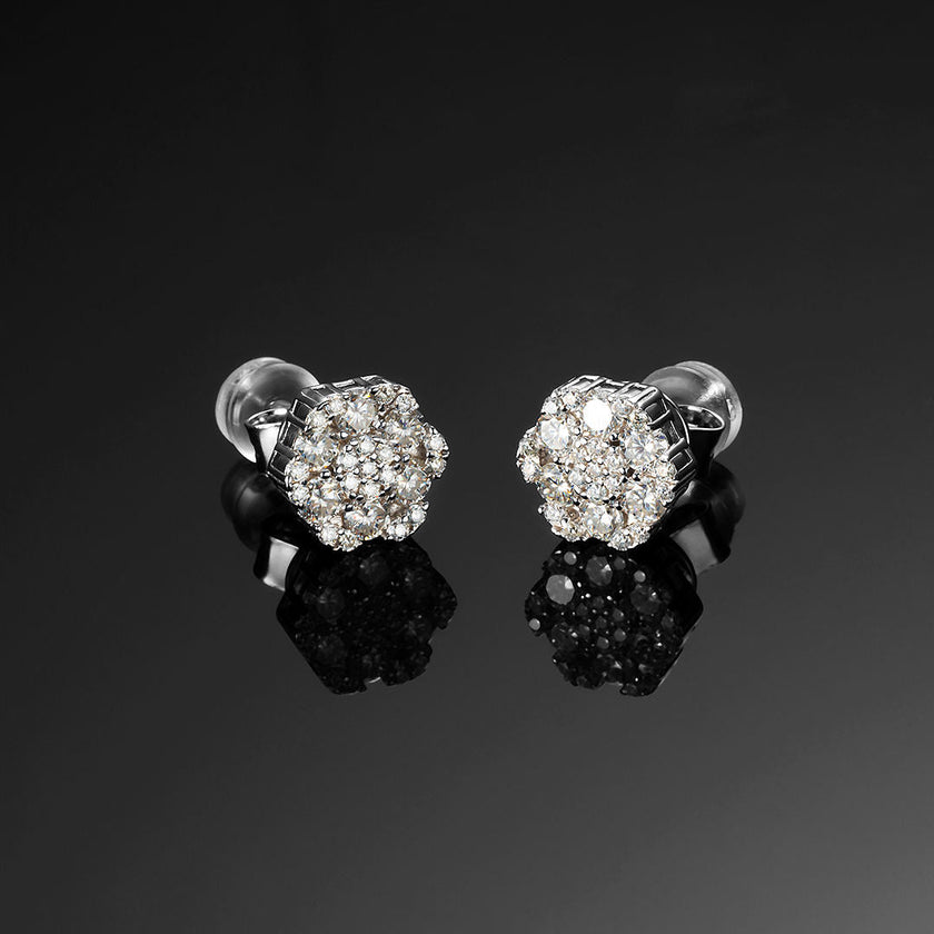 Solid Gold Moissanite Cluster Hexagon Earrings