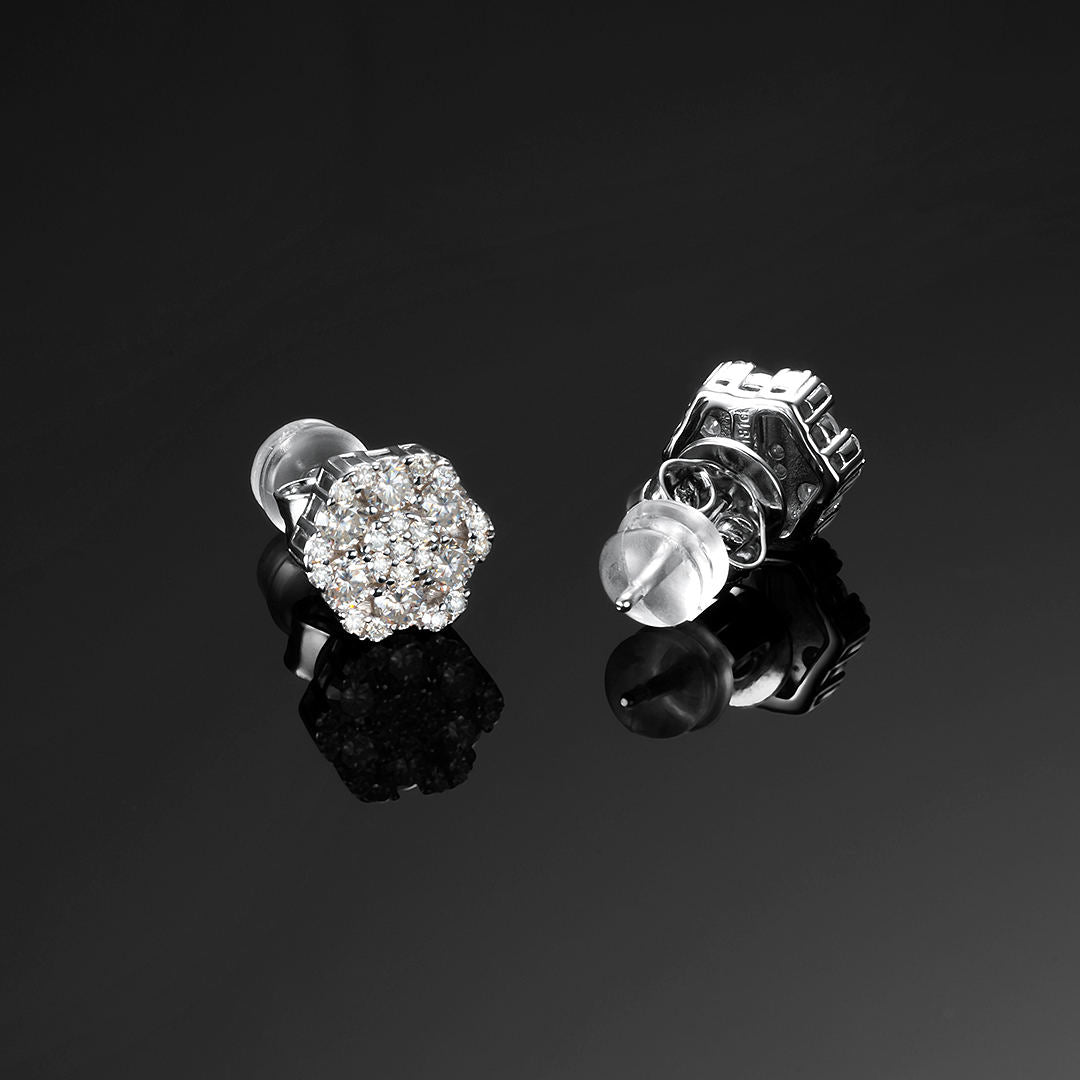 Solid Gold Moissanite Cluster Hexagon Earrings