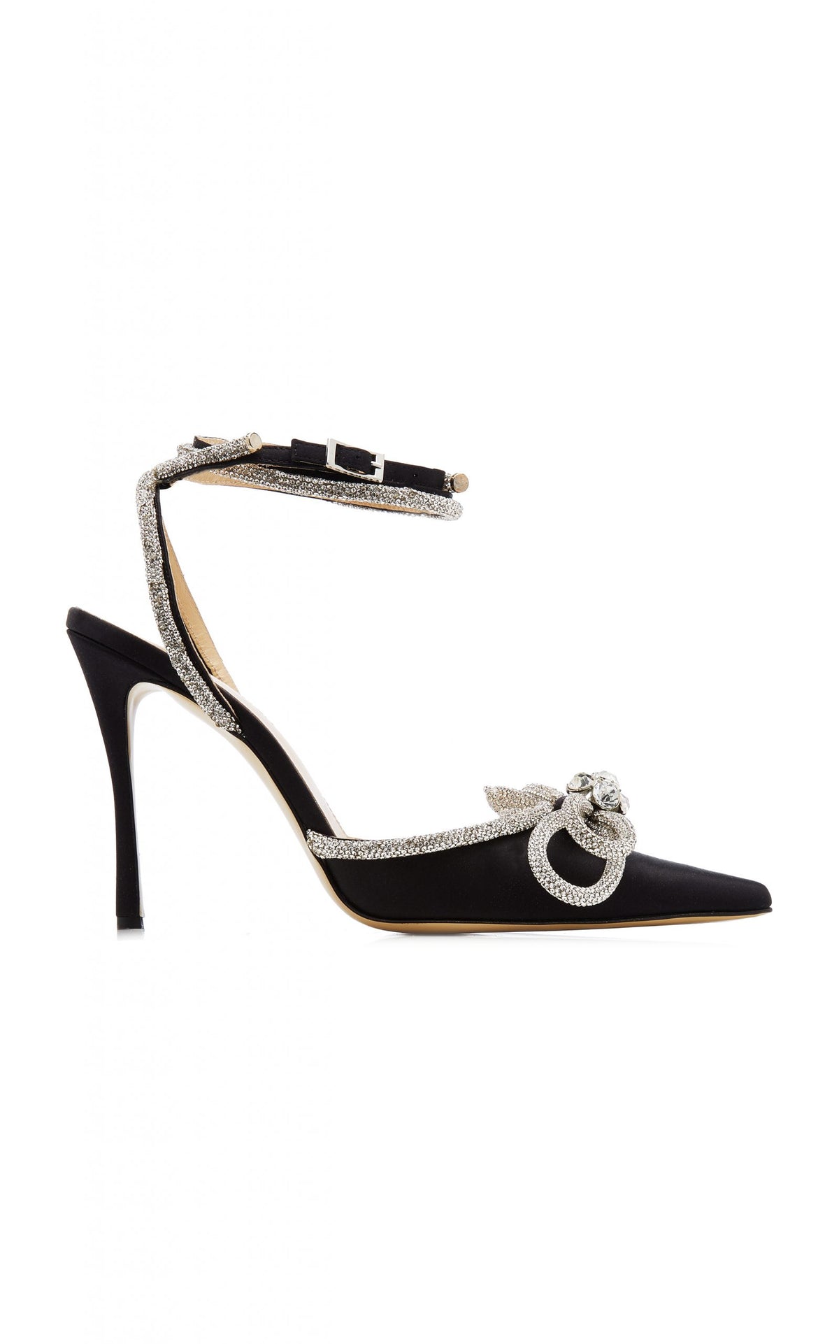 Laila Bow Crystal Satin Heels In Black