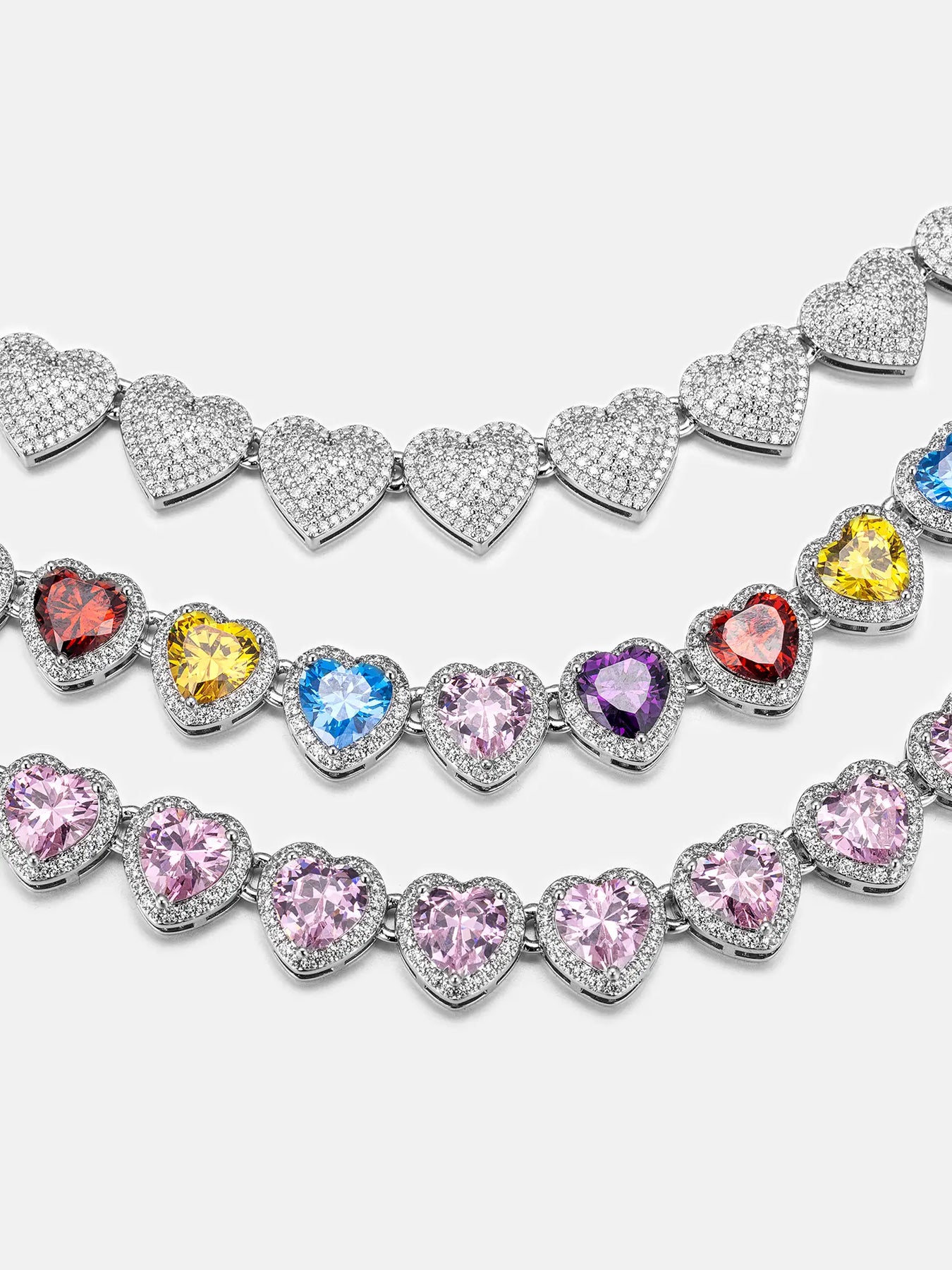 10MM MULTI GEMSTONE & WHITE MOISSANITE HEART NECKLACE - Image 6