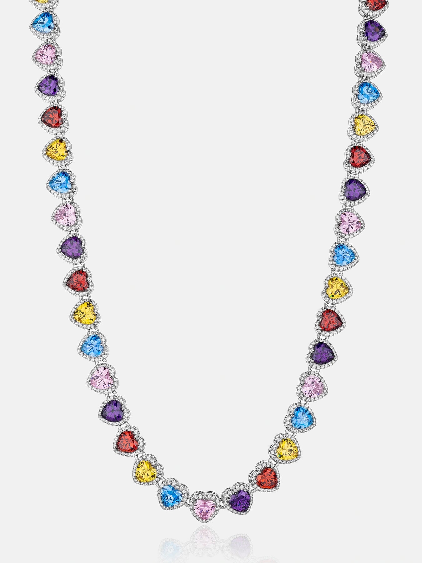 10MM MULTI GEMSTONE & WHITE MOISSANITE HEART NECKLACE - Image 5