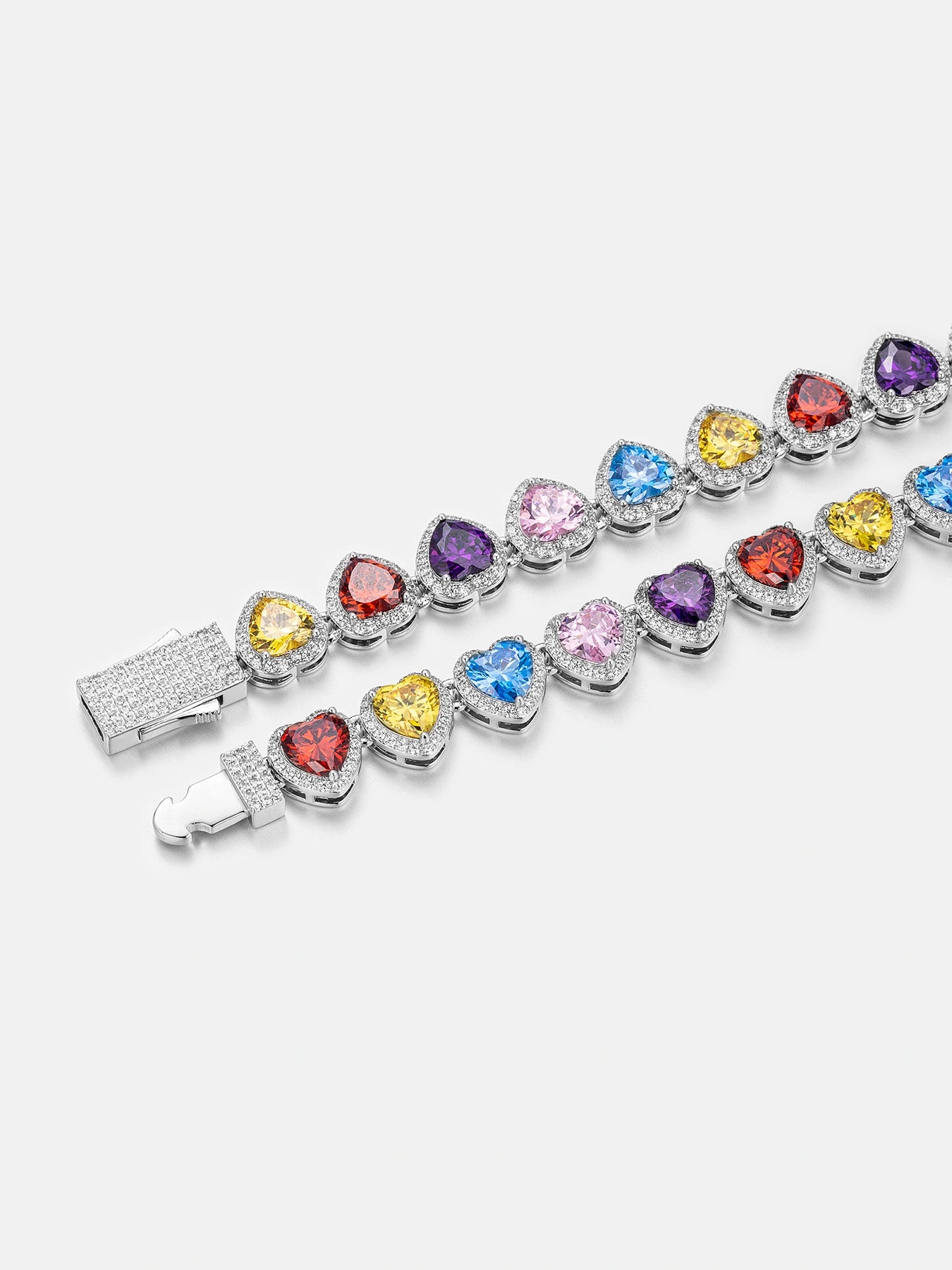 10MM MULTI GEMSTONE & WHITE MOISSANITE HEART NECKLACE - Image 3