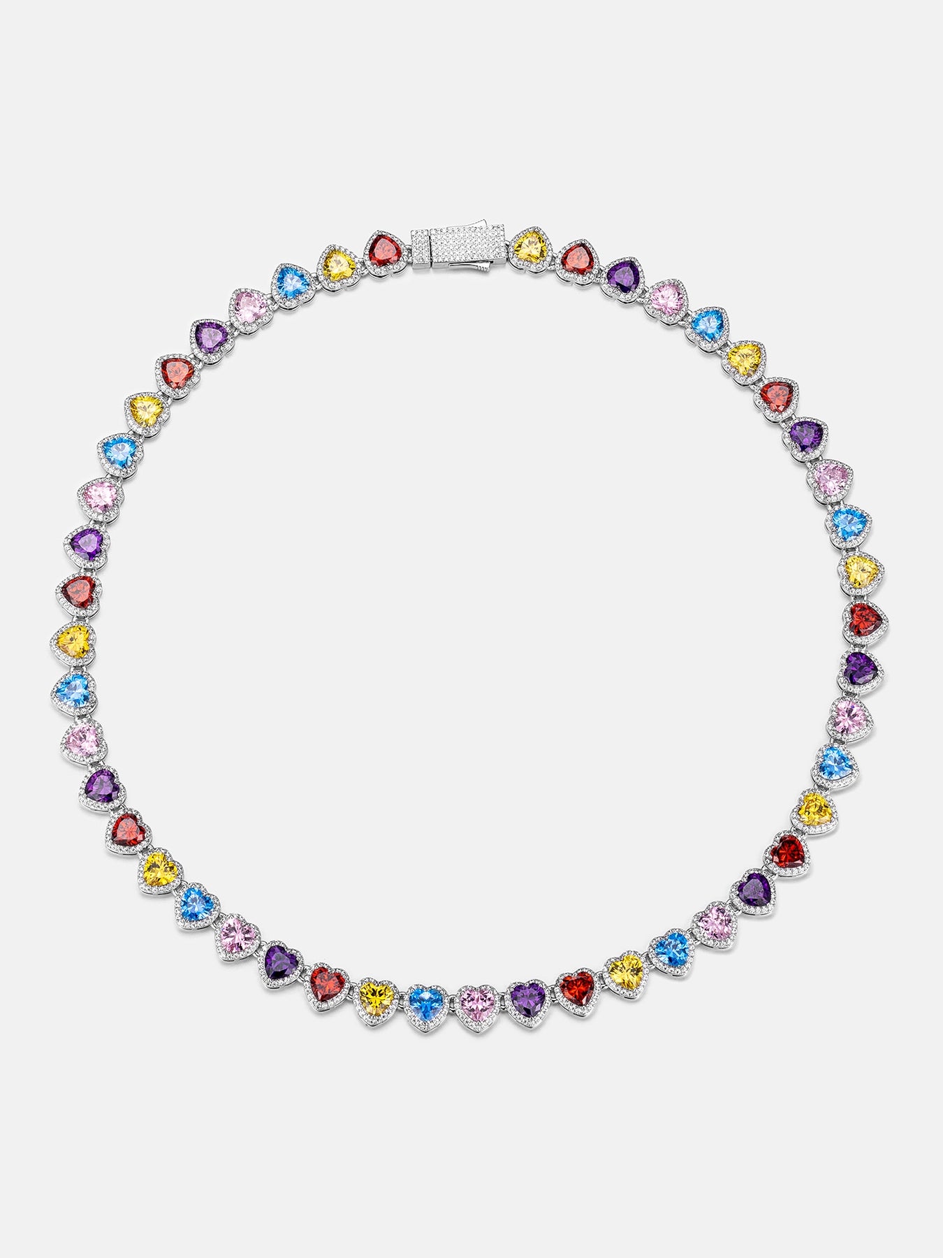 10MM MULTI GEMSTONE & WHITE MOISSANITE HEART NECKLACE