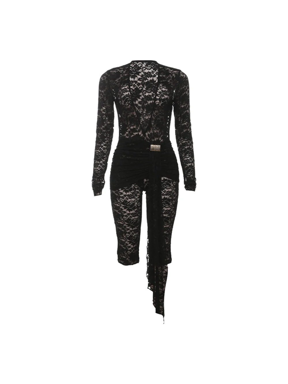 Braelyric Plunge Neck Lace Capri Jumpsuit In Black - Image 4