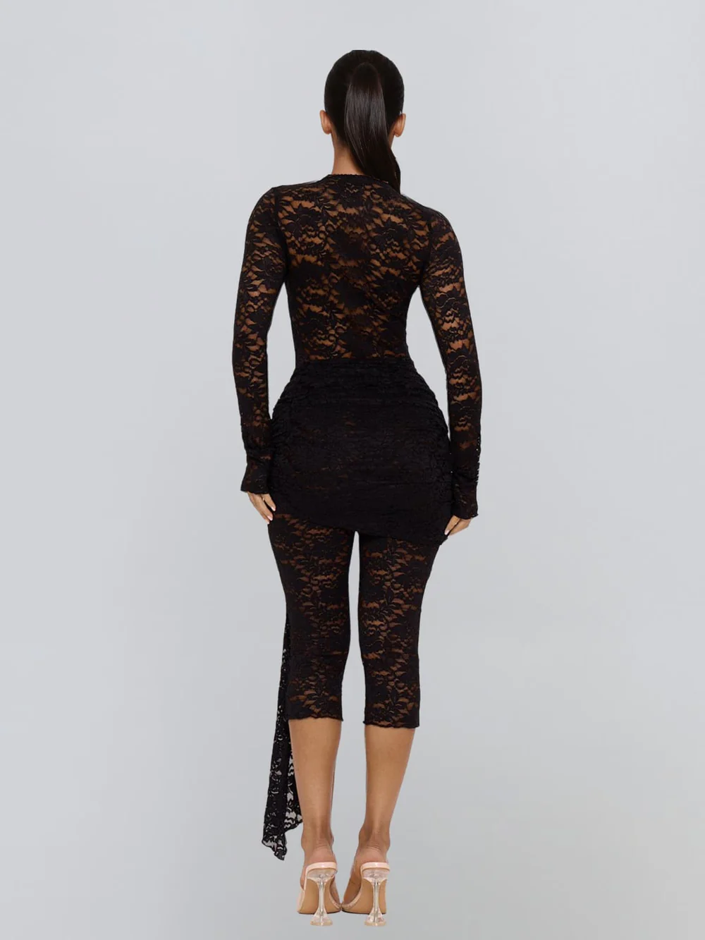 Braelyric Plunge Neck Lace Capri Jumpsuit In Black - Image 2